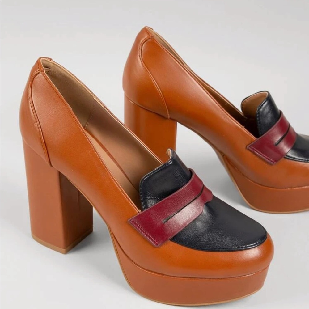 Leather Platform Block Heels
